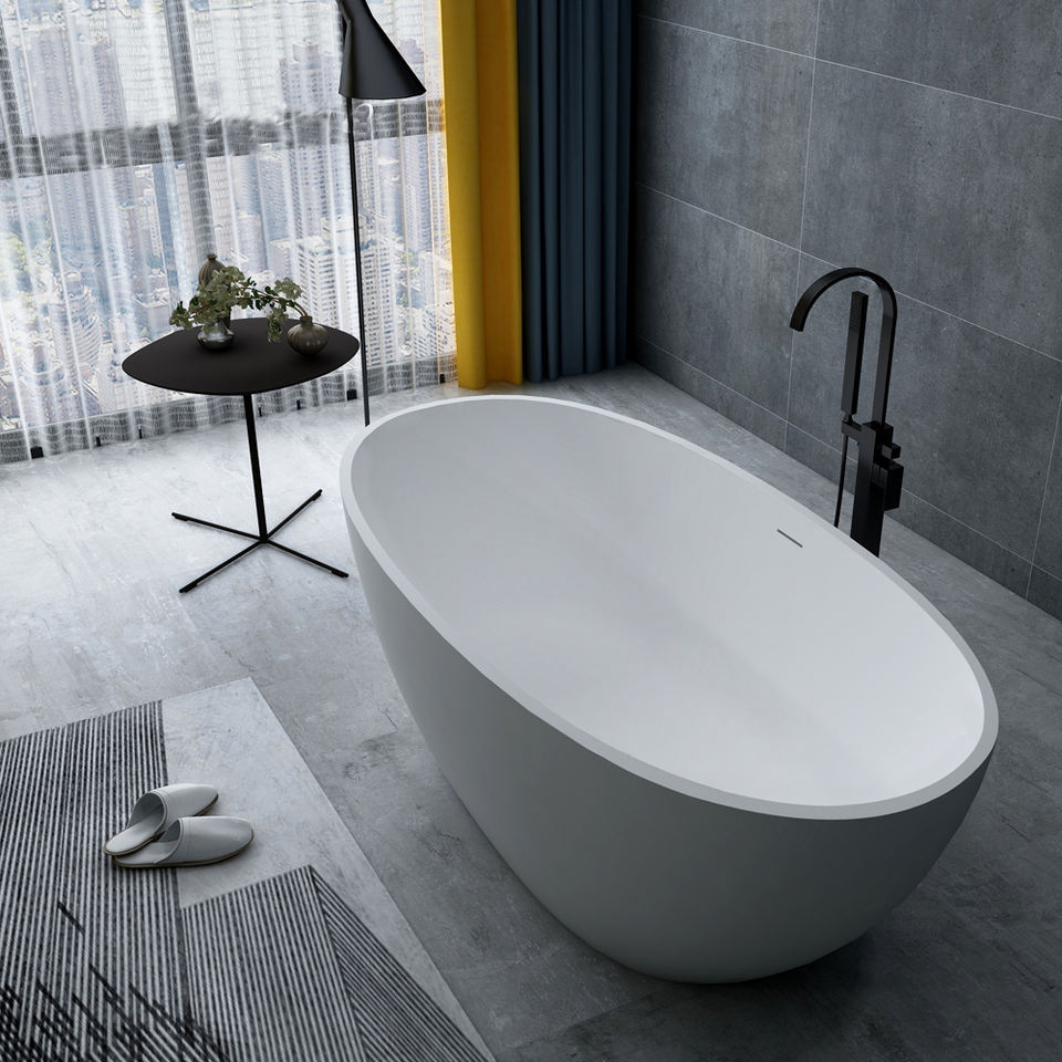 Indoor Oval Shape Solid Surface Bathtub Factory Direct
