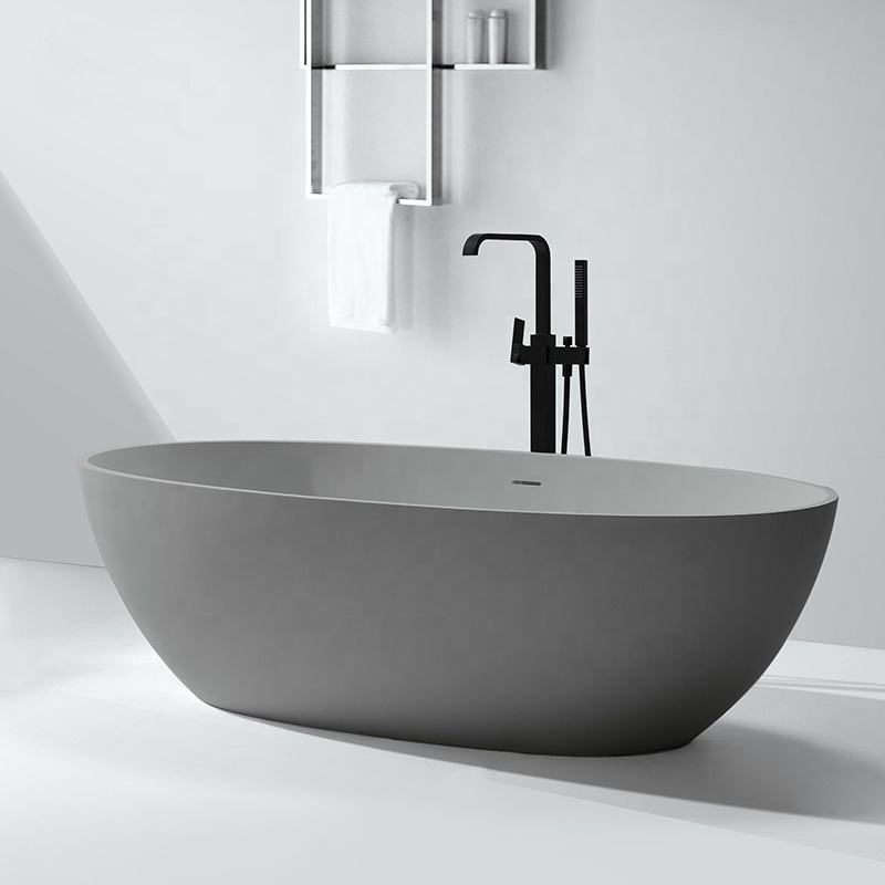 Hot Sale Matt Black Solid Surface Bathtub Resin Stone Freestanding Bath Tub